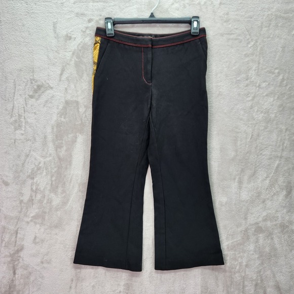 Burberry Crop Pants Womens 4 Black Yellow Flare Snake Print Trim Italy Designer - Picture 1 of 10